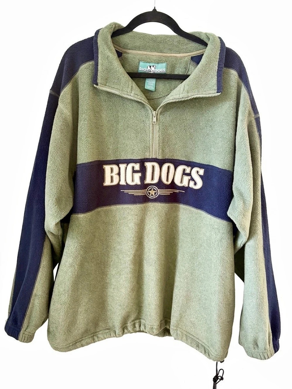Vintage Big Dogs Color Block Blue Green Fleece Pullover Size Large XL Y2K